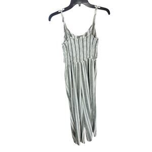 J Justify Linen Gray Green White Striped Sleeveless Jumpsuit Women's Size Medium